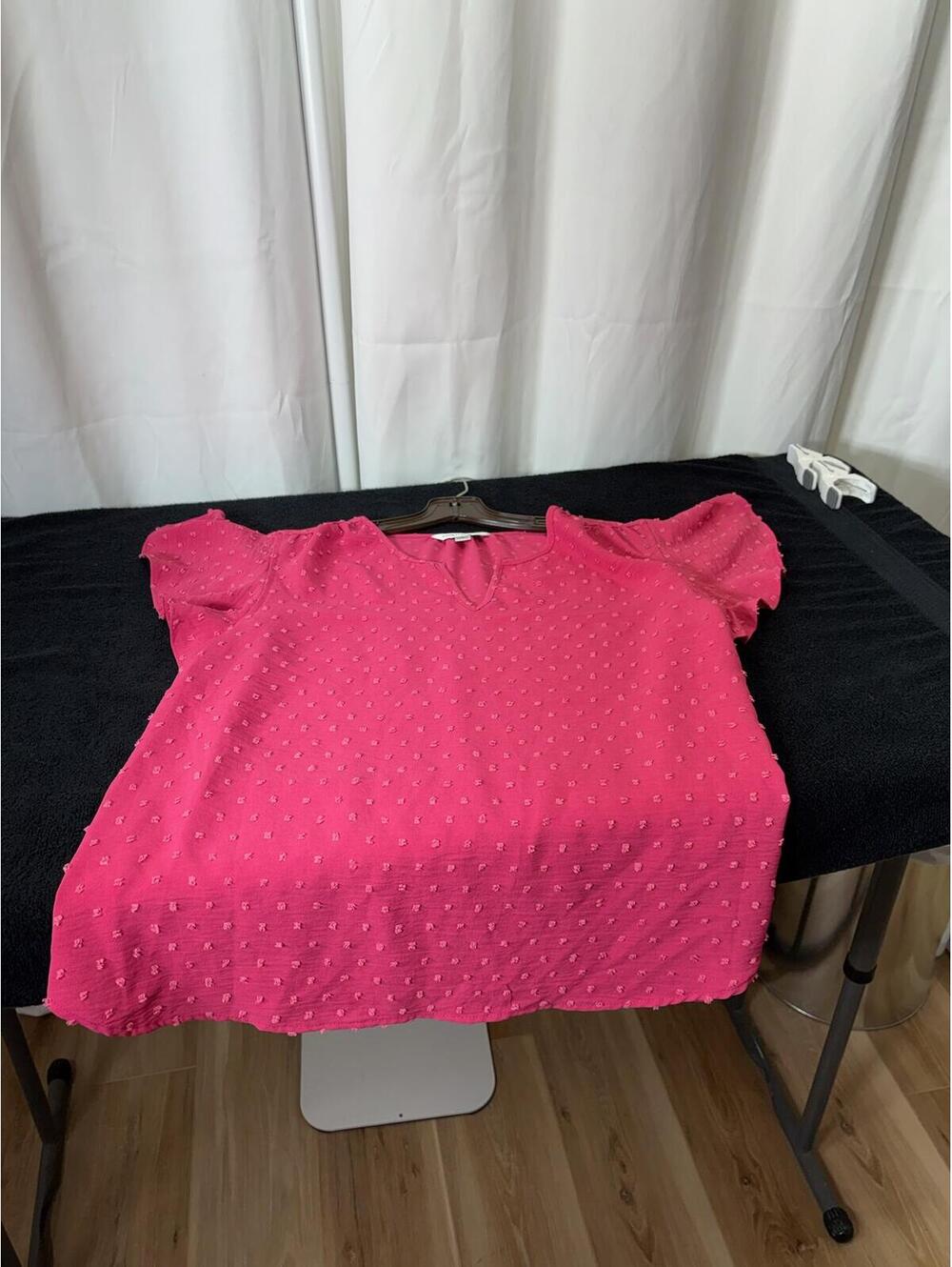 Counterparts Pink Short Sleeve Sheer Dotted Blouse Size L 2445 - Picture 3 of 10